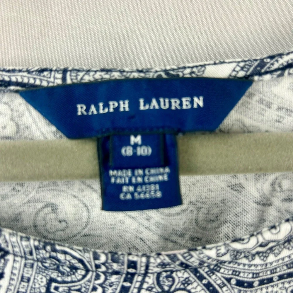 Ralph Lauren Dress Girls Size Medium Paisley Floral Long Sleeves Navy Blue White